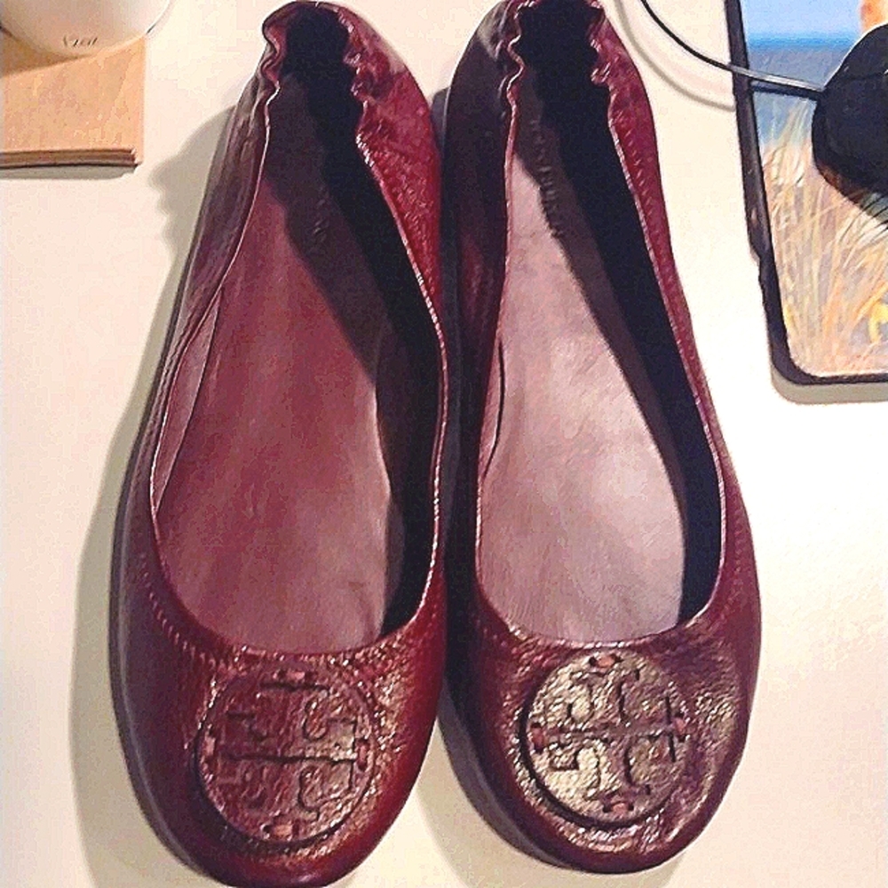 Tory Burch Minnie Travel Ballet Flat (Women) PLUM, Size 8.5 M, nearly new